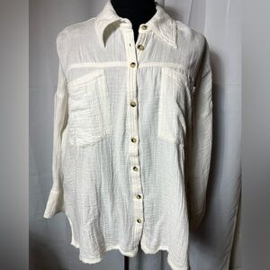 New Free People We The Free Shirt Jacket Oversized Buttoned Top Cream Medium